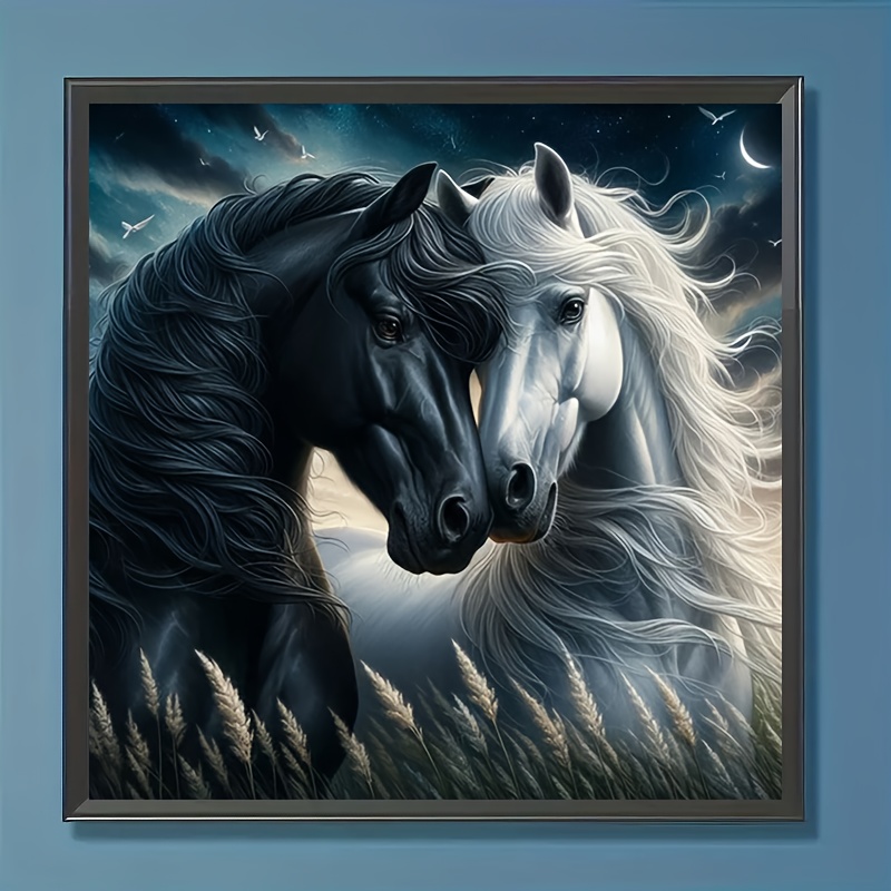 

1pc Black And White Horse Pattern Mosaic Puzzle Kit, Diy 5d Round Acrylic Rhinestone Painting Mosaic Craft, Handmade Set, You Can Create Amazing Artwork, Suitable For Home Wall Decor. 20x20cm.