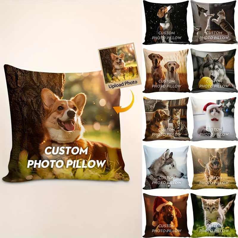 

Personalized Pet Photo Pillow Cover - Custom Portrait , Perfect Gift For Pet Lovers, Machine Washable Polyester, Zip Closure - Ideal For Home Decor