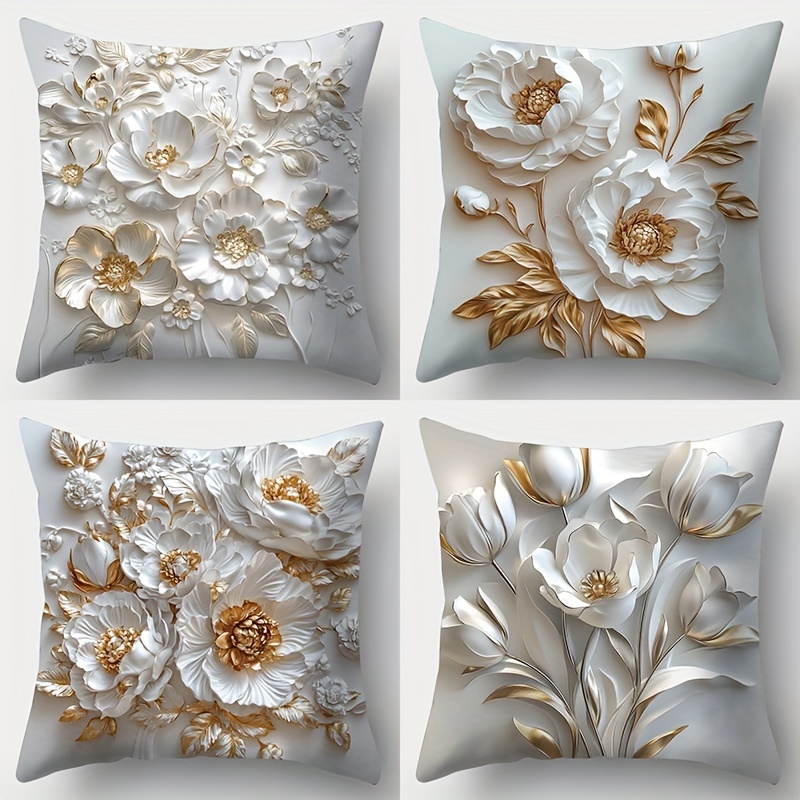 

4-pack Modern Embossed Floral Throw Pillow Covers, 17.72 X 17.72 Inch, Zippered Polyester Decorative Cushion Cases For Living Room Sofa And Bedroom Decor, Hand Wash Only