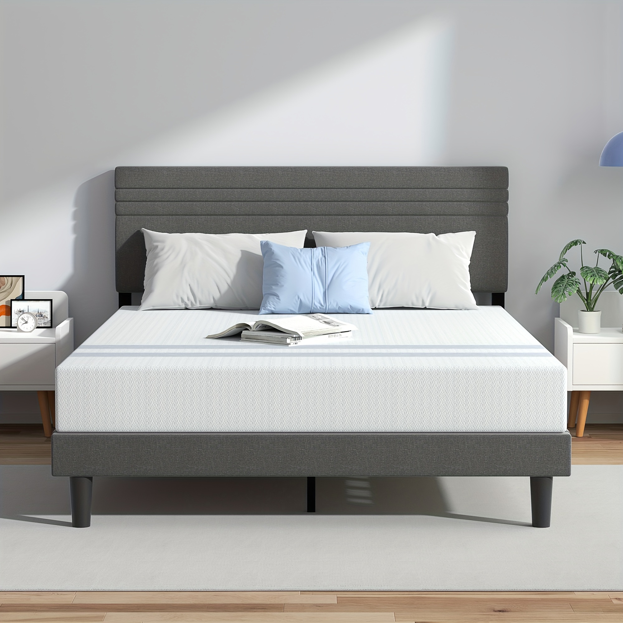 

Platform Bed Frame With Adjustable Headboard, Heavy Duty Metal Frame And Wooden Slats Support, Easy Assembly