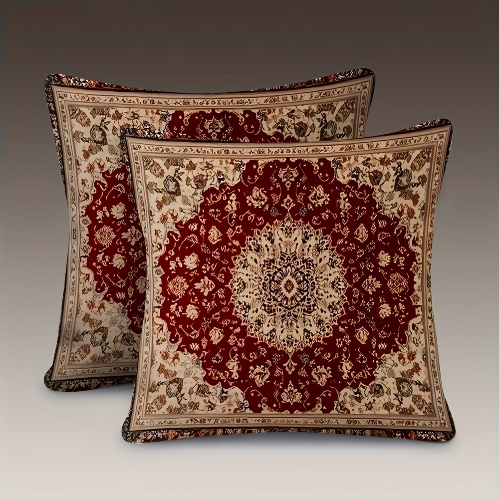 TEMU Un juego de dos fundas de almohada decorativas con patrones exquisitos, en y beige, que exhiben una vintage. Impresión 2D - No los rellenos de