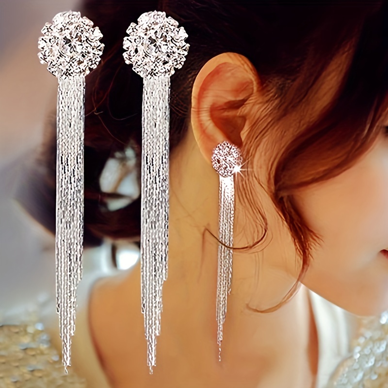 

Elegant Long Tassel Drop Earrings With Sparkling Rhinestones – Luxurious Bridal & Everyday Jewelry For Women, Stainless Steel Posts, Copper Base, Weddings & Special Occasions