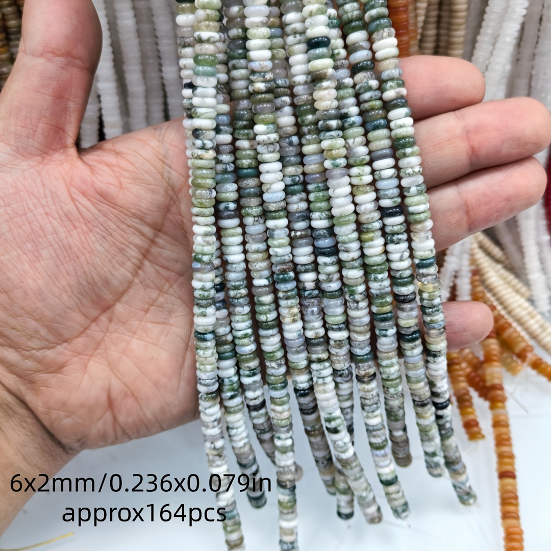 TEMU 164pcs Natural Moss Agate Disc Beads - 6x2mm Flat Round Spacer Suitable For Making, Bracelet & Necklace Crafting, Natural Beads For Necklace