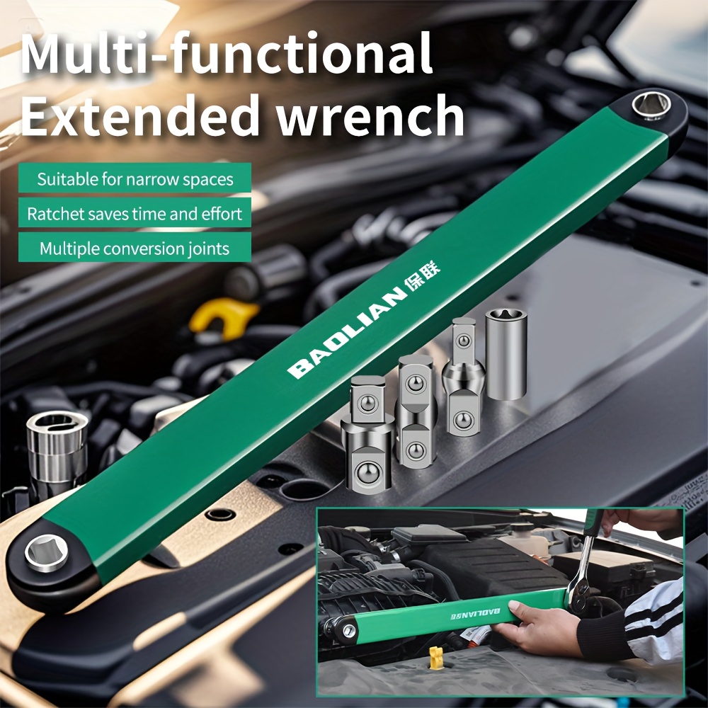 TEMU Versatile And Adjustable Extension Wrench With Dual Functionality, Featuring A Double-headed Design For Ratcheting