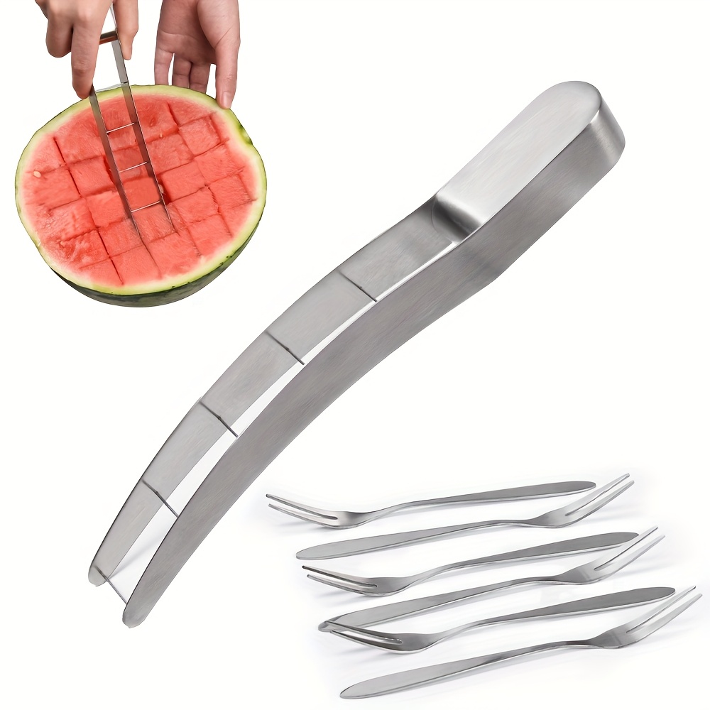TEMU Watermelon Slicer Cutter, Sopito Stainless Steel Watermelon Slicer Fruit Slicer Tool With 6pcs Fruit Forks, Cutting Design For Watermelon