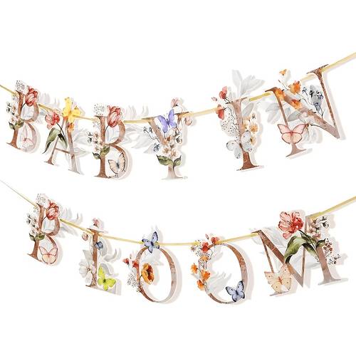 baby in and banner flowers and butterflies baby shower is about to bloom pennant string suitable for baby shower sign bohemian style floral welcome baby shower garland decoration