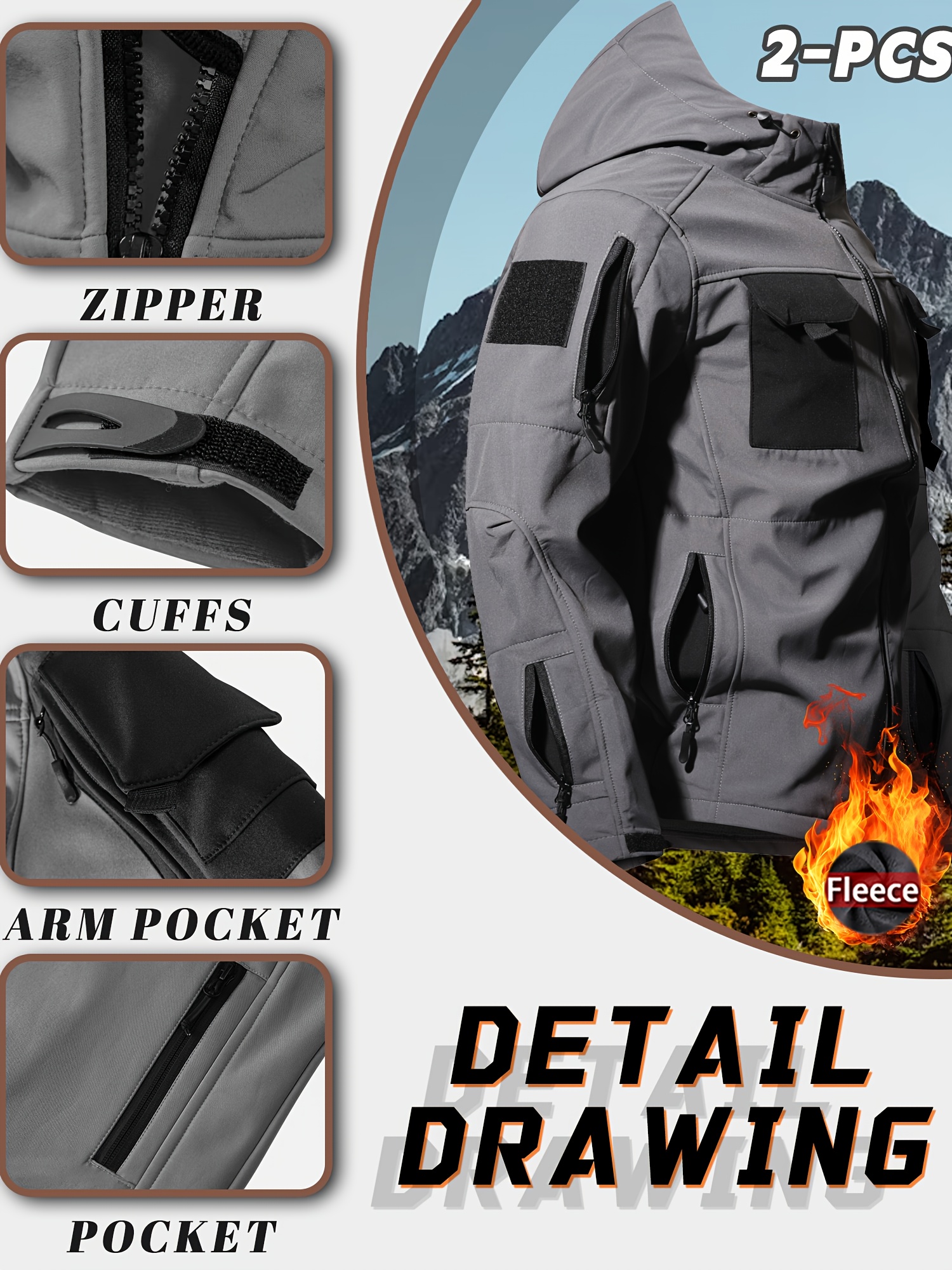 Men's Windproof Hooded Jacket & Insulated Cargo Pants Set