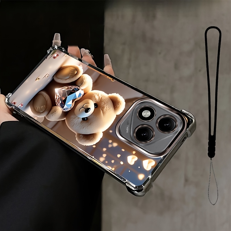 TEMU Phone Case: 2d Flat,2pcs Set: Includes 1 Phone Case + 1 Strap,cute Bear Pattern Phone Case,suitable 400 Lite,unisex Lanyard Phone Case, Cute