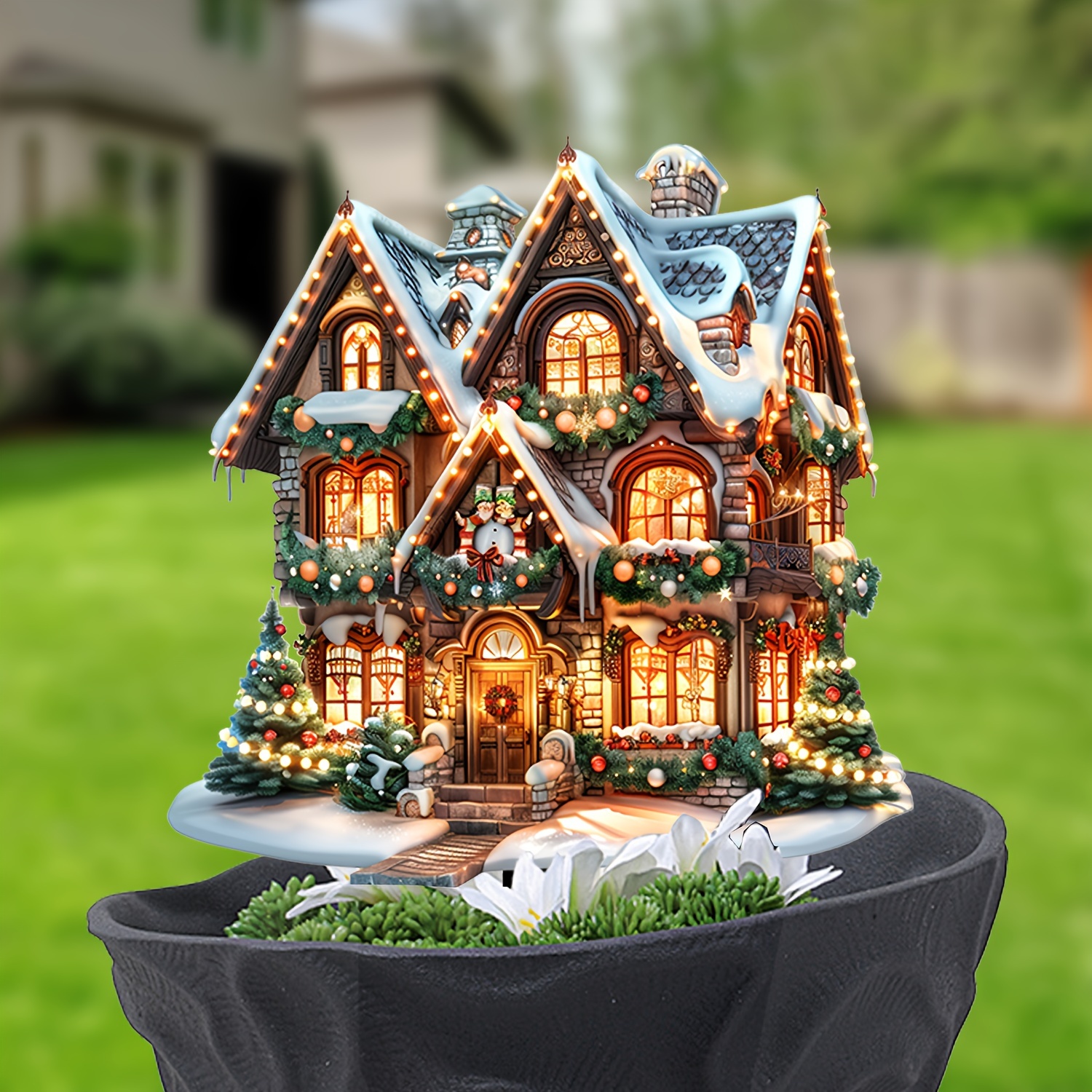 

Festive 2d Acrylic Christmas House Decorative Stake - Perfect For Pots, Lawn & Garden - 30cm/11.9in - No Burying, Scratch & Chemical Resistant - Ideal Gift For Christmas, Winter, And Garden Decoration