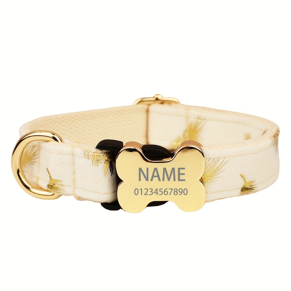 TEMU Personalized Cute Feather Pet Collar With Metal Bone Buckle, Customizable Name And Phone Number Id Tag For Large/medium/small Dogs - Soft,