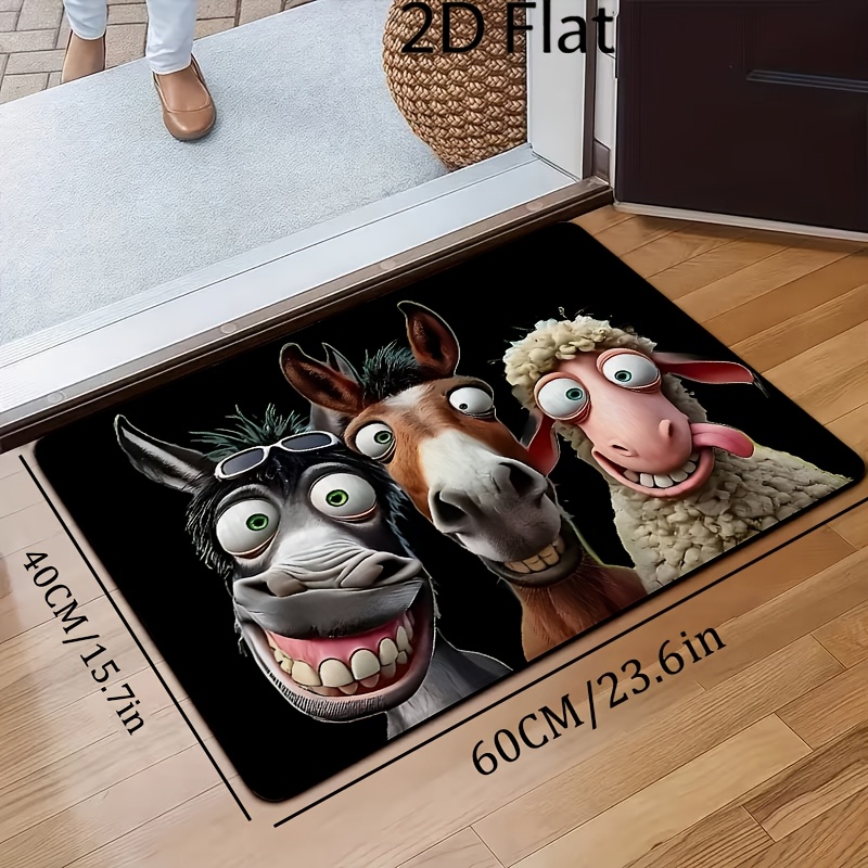 TEMU Alfombra de Suelo Antideslizante de Felpa Gruesa con de Animales de Dibujos Animados, con Tres Diseños Adorables: un Burro - con Gafas de Moda,