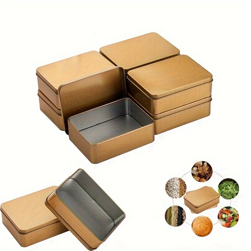 

Set Of 6 Modern Metal Tin Boxes With Lids - Rectangular Iron Gift Containers For Beads, Jewelry Storage, Candies, Tea - Decorative Ribbon-wrapped For Weddings, Christmas & More, Window-view Lid Design