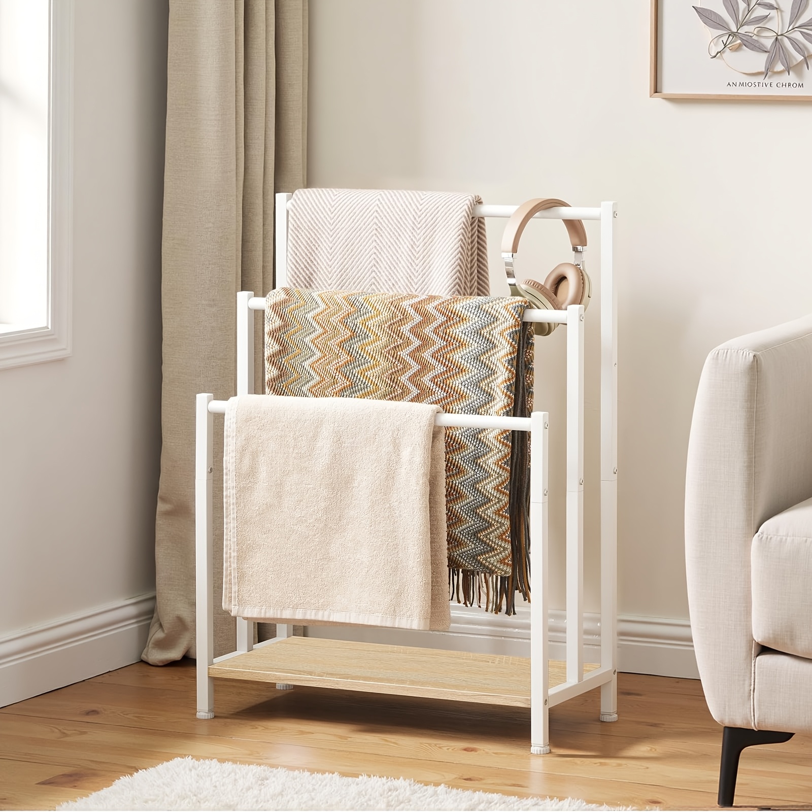 Independent Towel Rack, Equipped With 3 Rods, Suitable For In Bathrooms. Multi-functional Towel Rack, Facilitating Efficient Organization. White, Towel Racks