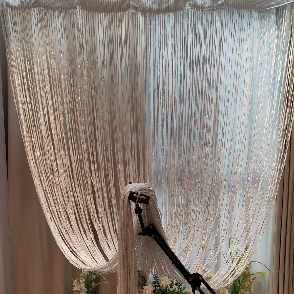 Image of Silvery Shiny Beaded Curtain, 300 X 300cm Room Divider Curtain, Window Decoration