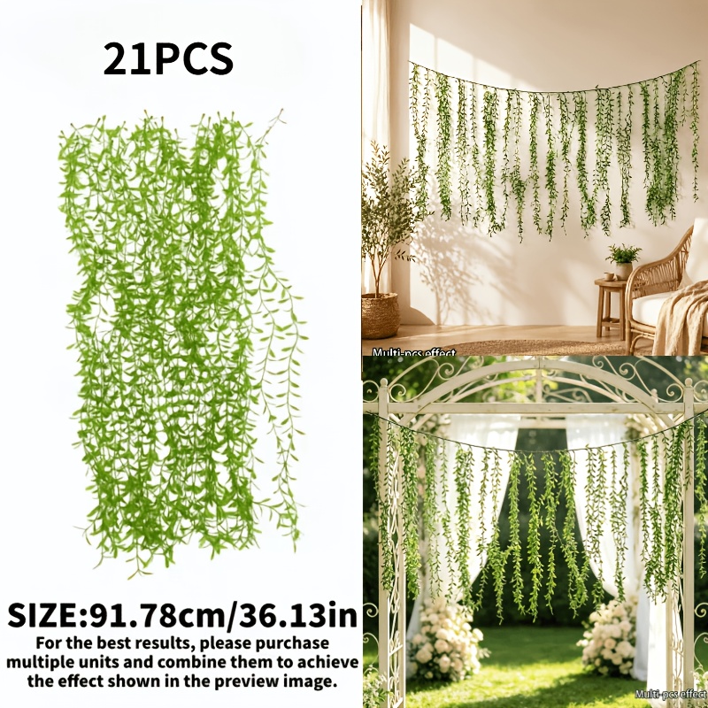 TEMU Lot de 21 rideaux suspendus longs et luxueux de feuilles de - Verdure artificielle , comprenant des suspendues de 91,78 cm/36,13 po, améliorant