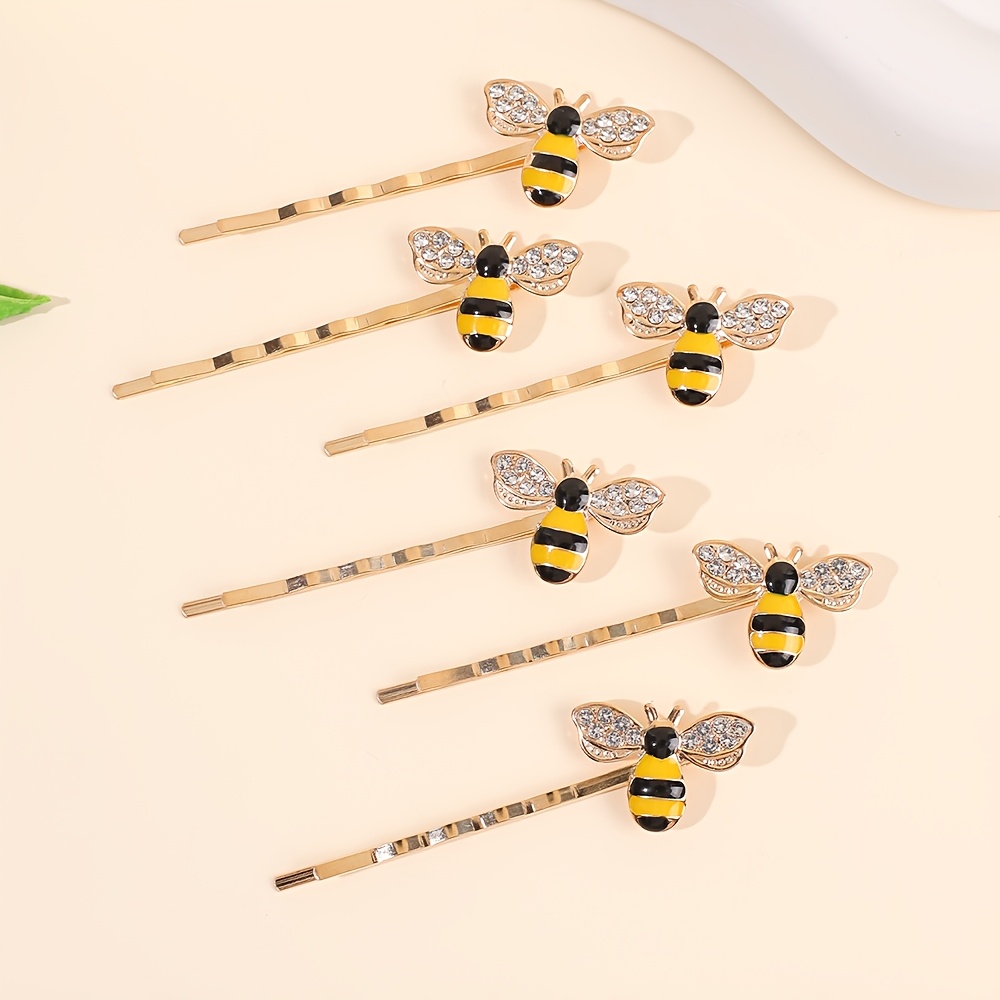 TEMU 6pcs Cute Bee Hair Pins For Women Rhinestone Bee Hair Clips For Daily Wear Party Wedding Birthday Photo Shoot