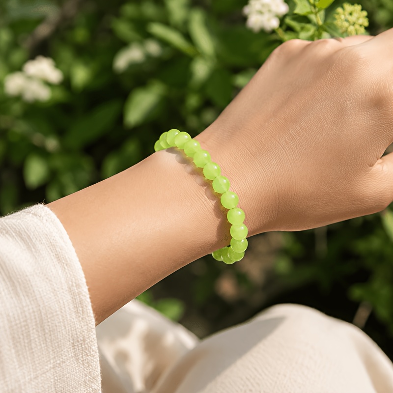 Natural Prehnite & Chalcedony Beads Stretch Bracelet, Gift