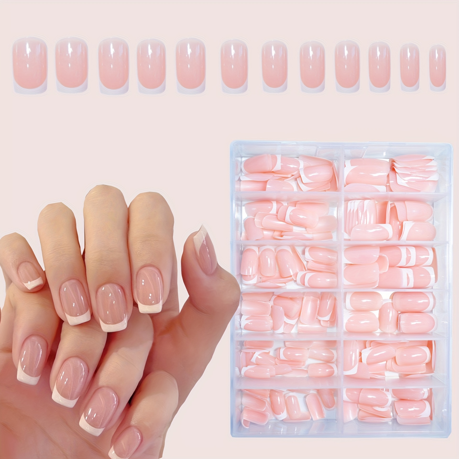 

288pcs French Tip Press-on Nails Set - Mixed Color , Long Square Shape, Pure For Women And Girls, Nail Design