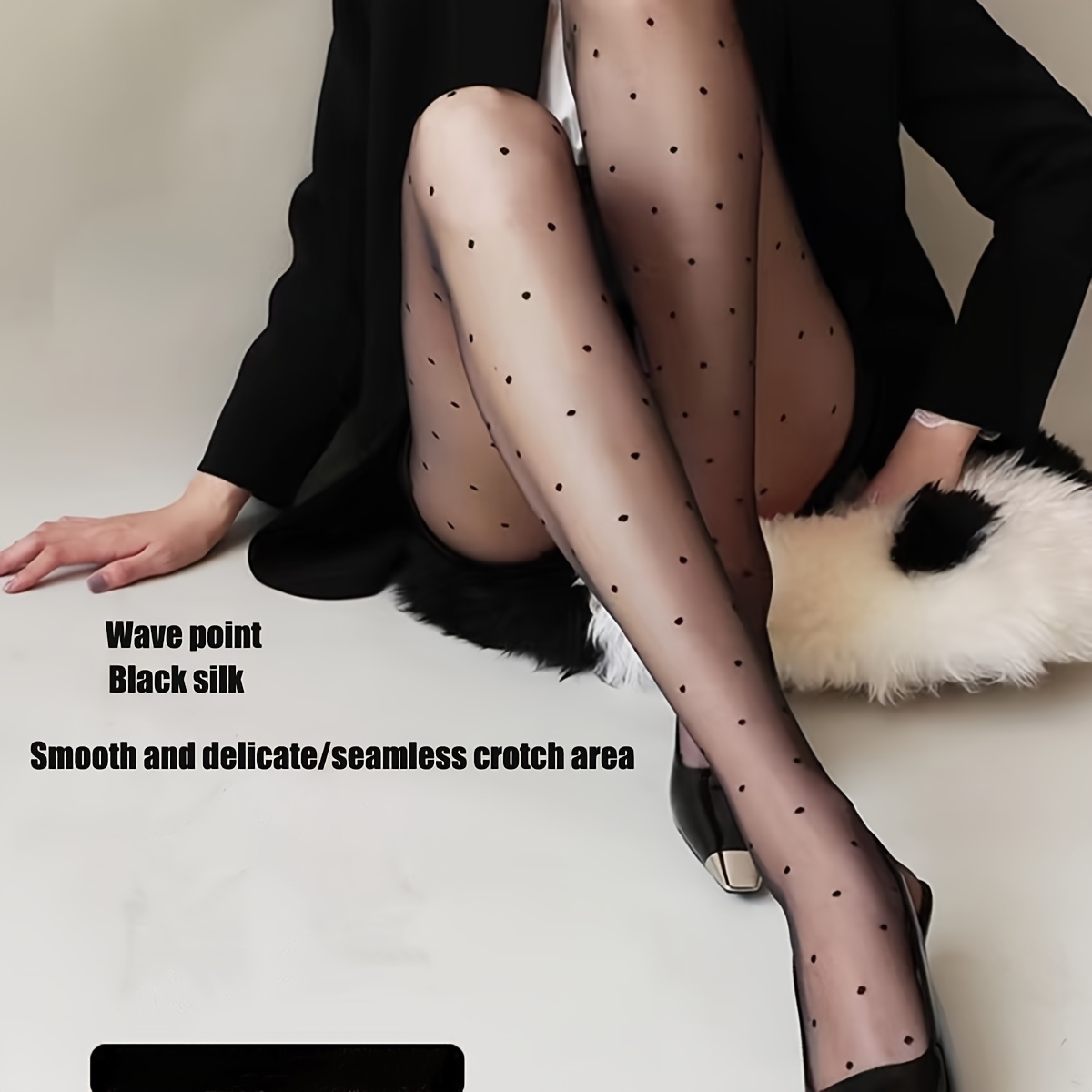 

1 Pair Women's Polka Dot Tights, 100% Polyamide Knit Fabric, Seamless Crotch Area, Smooth Black Silk, Non-slip Summer Fashion Hosiery