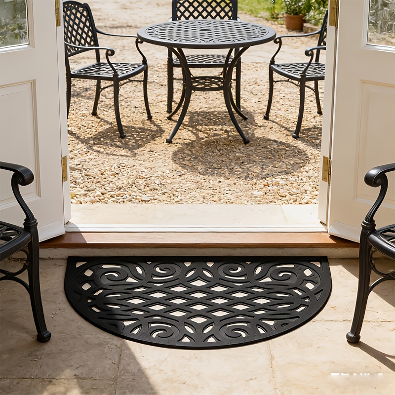 TEMU 1pc Heavy-duty Rubber Entrance Mat Suitable For Indoor/outdoor Use - Semi-circle (75x45cm) With Non-slip Backing, Washable Dirt-trapping For