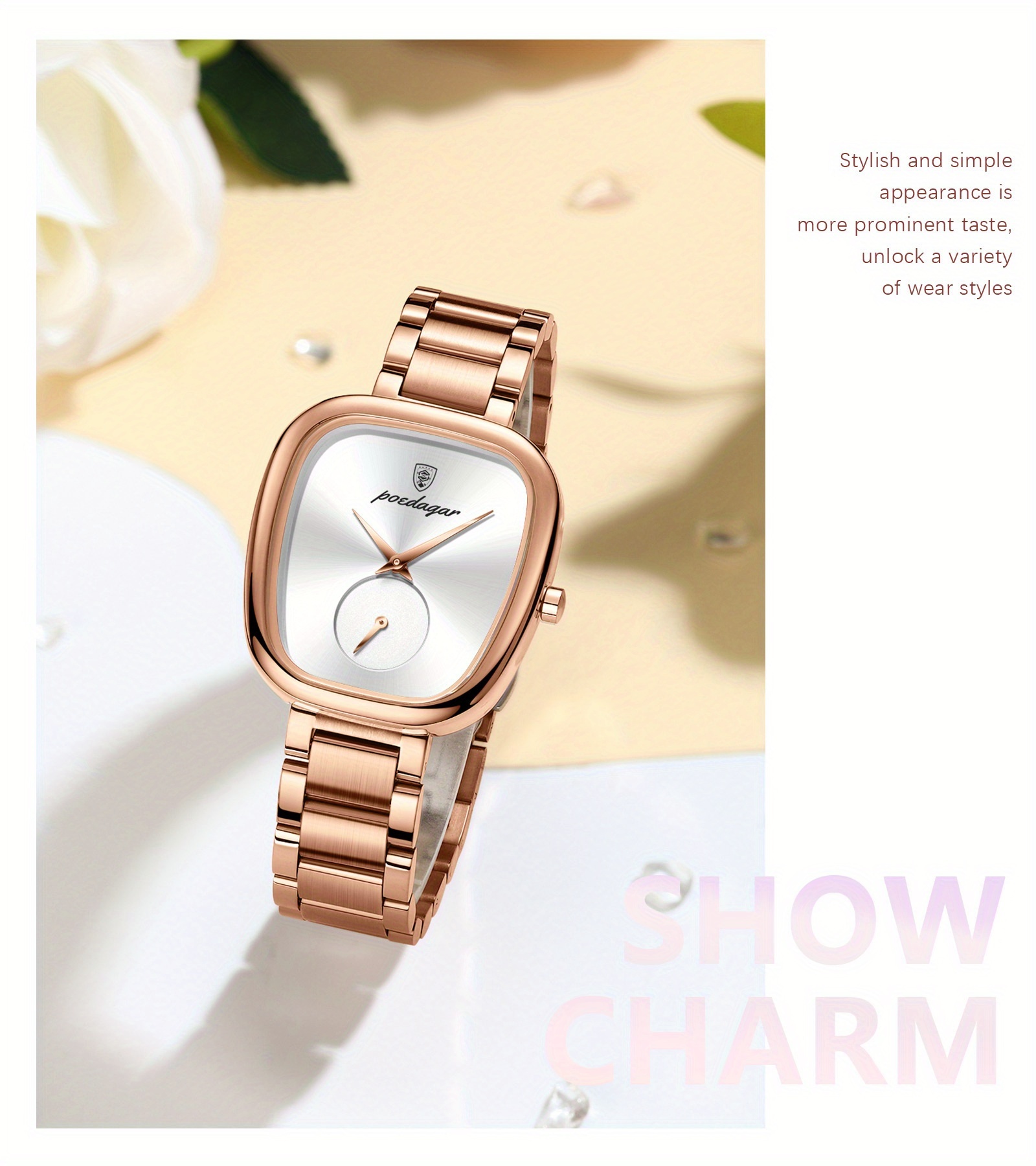 A High-End Romantic Women'S Watch with a Square Design, Featuring a Stainless Steel Quartz Movement