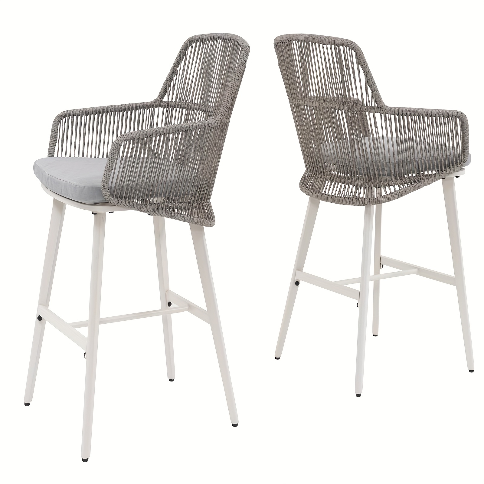 Set of 2 Modern Metal Bar Stools for Outdoor Use, Ideal for Poolside, Garden, Or Deck