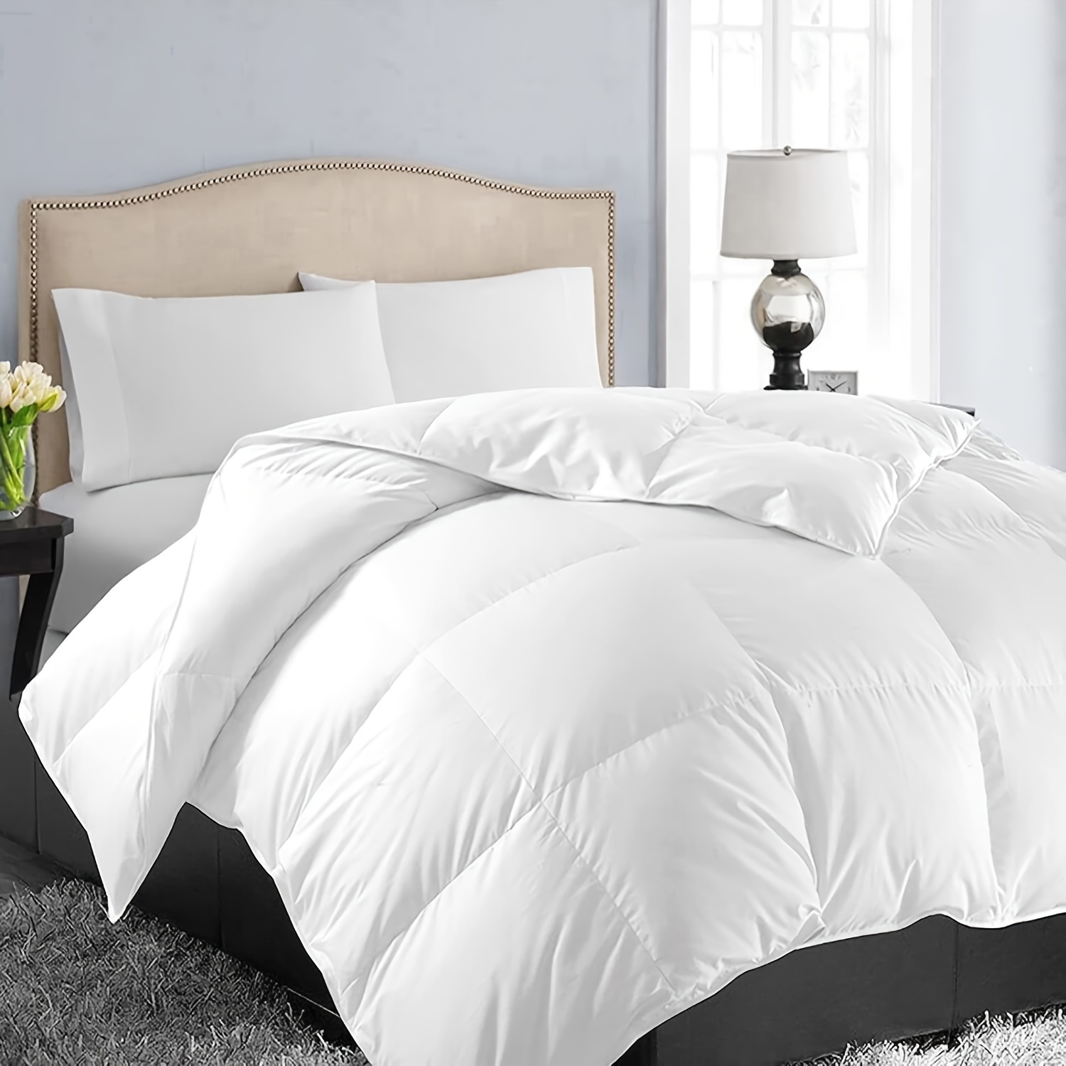 1pc luxury fluffy breathable all season comforter 350gsm down alternative fill premium heavyweight brushed fabric double stitched corded edging duvet corner loops machine washable