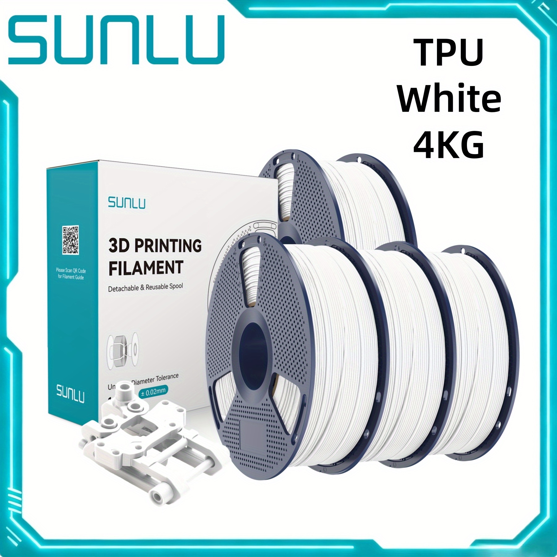 Image of Sunlu 4kg Tpu 3d Printer Filament Kit, High Speed 95a Tpu Filament 1.75mm +/-0.03mm, Individually Vacuum Packed, Total 4kg, 1kg Per Spool, 4 Pack