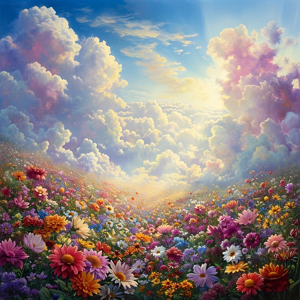 

1pc Large Size 40x40cm/15.7x15.7inches Without Frame Diy 5d Diamond Art Painting Beautiful Flower Field, Full Rhinestone Painting, Diamond Art Embroidery Kits, Handmade Home Room Office Wall Decor