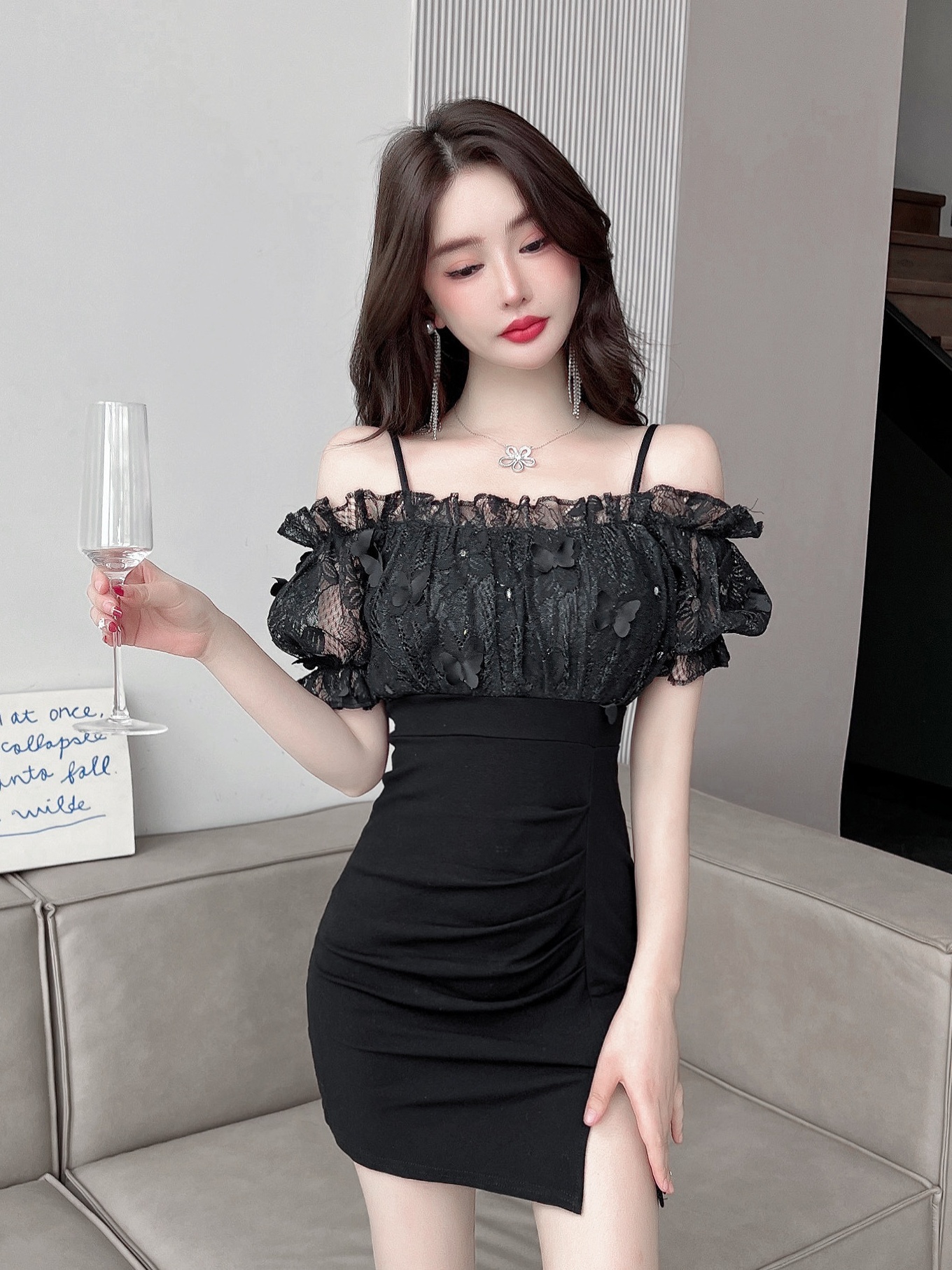 knee length dresses for ladies Already Know Lace Long Sleeve Mini Dress
