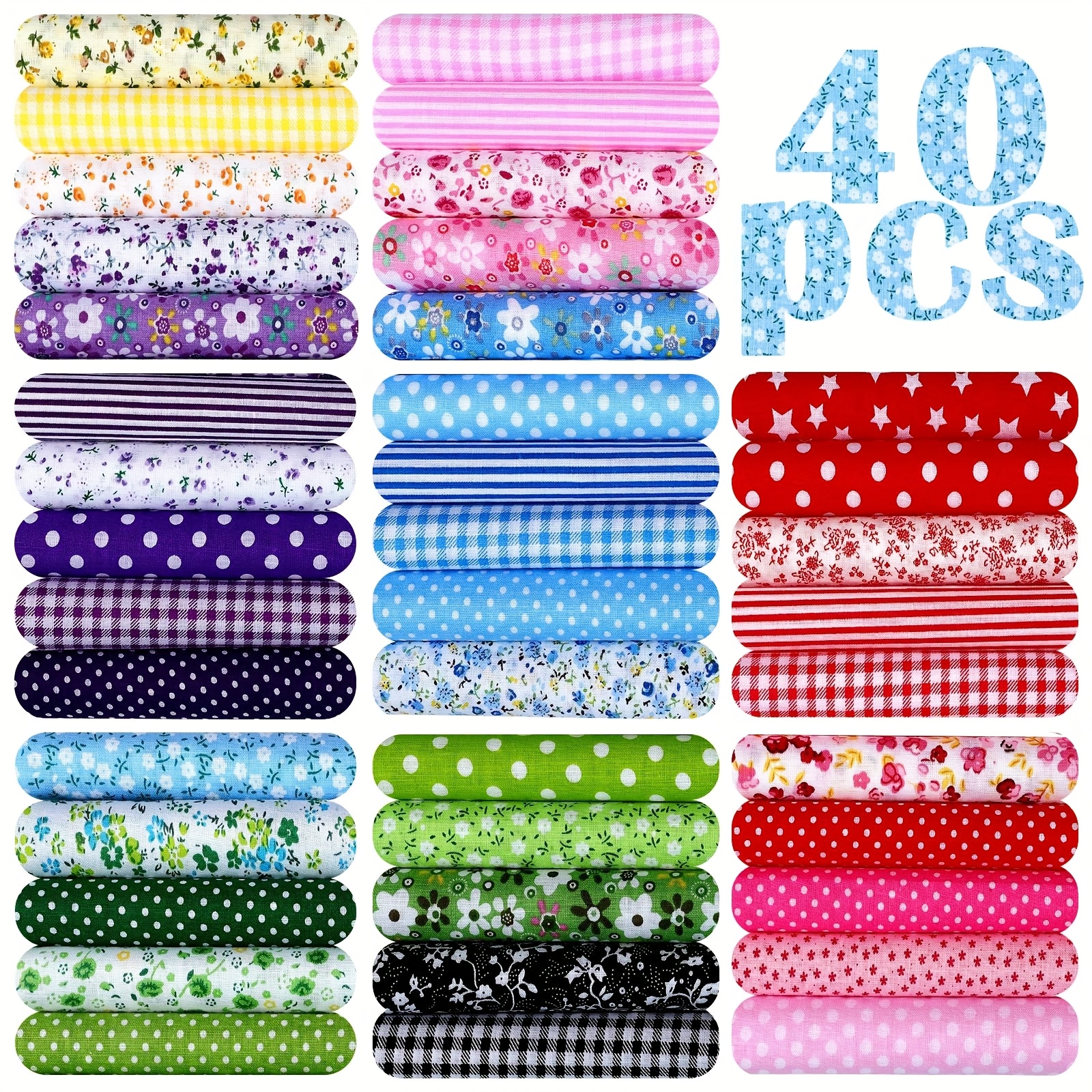 TEMU 40pcs 20 X 20 Inch Cotton Fabric Bundle Square Quilting Printed Floral Fat Flower Animals Cartoon For Crafts Cloths Handmade Accessory ()