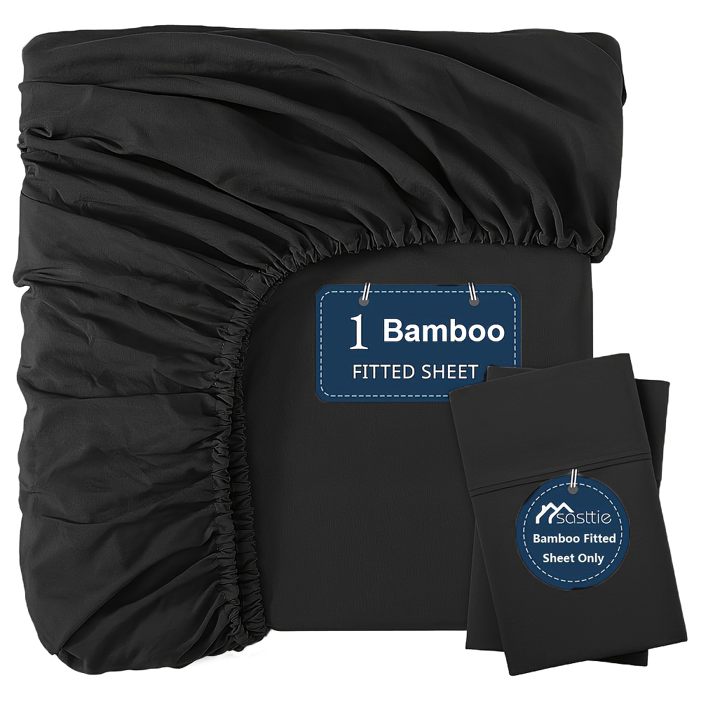 luxurious bamboo fitted sheet   solid color bed sheet ultra soft breathable 16 deep pocket elastic       fits mattress up to 16   and cool strong bed