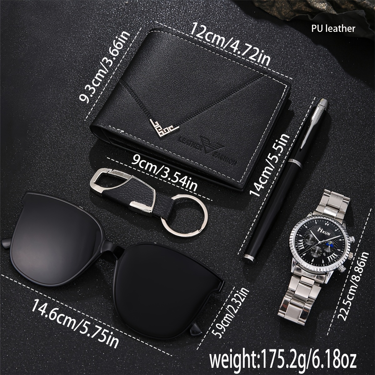 5pcs mens fashion wallet set sleek black   leather   with fashion glasses keychain perfect gift for him details 5