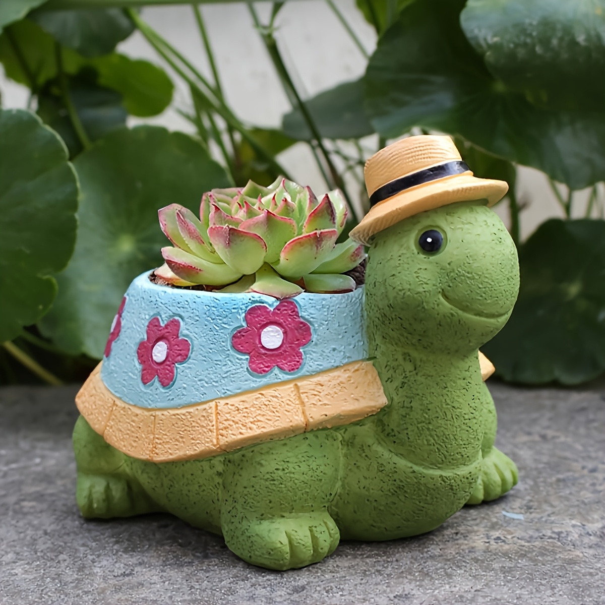 1pc cute turtle resin planter straw hat succulent design - Temu