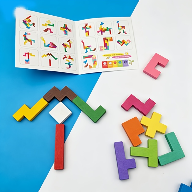 14pcs Wooden Colorful 3D Puzzle Blocks Set, Educational Gift