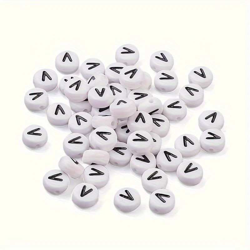 

100pcs Optional Letters 4*7 Round Flat Acrylic Letter Beads 26 English Letters White Background Black Letters Diy String Beads Loose Beads