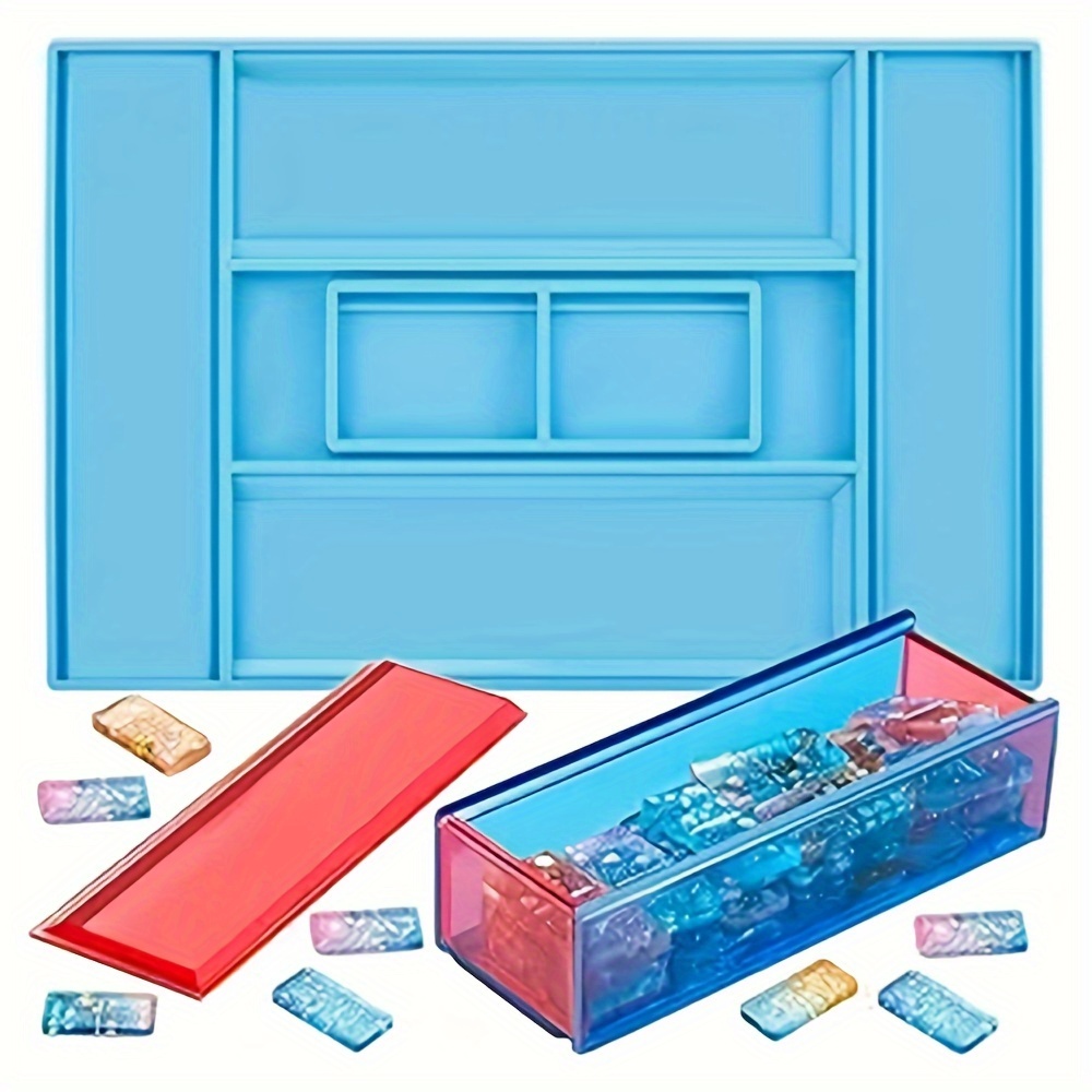 

1pc, Diy Domino Storage Box Silicone Mold Set, Resin Casting Kit With Lid (blue & Red), Craft Making Supplies, Home Decor, Game Room Organizing Accessory, Creative Gift Idea