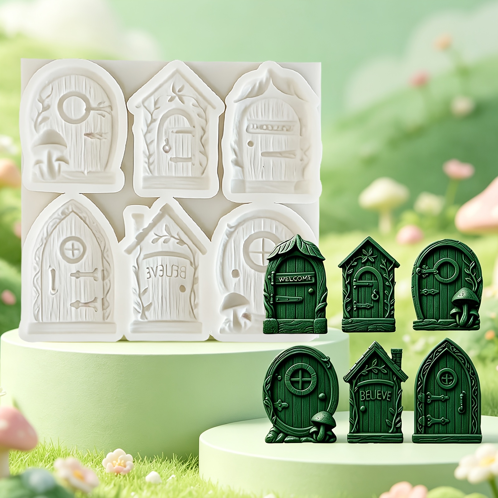 TEMU 1 Set Of Fairy Six-panel Chocolate Silicone Mold, Mushroom Door-shaped Fondant Mold, Suitable For Decorating Sweet Treats At Holiday Parties And