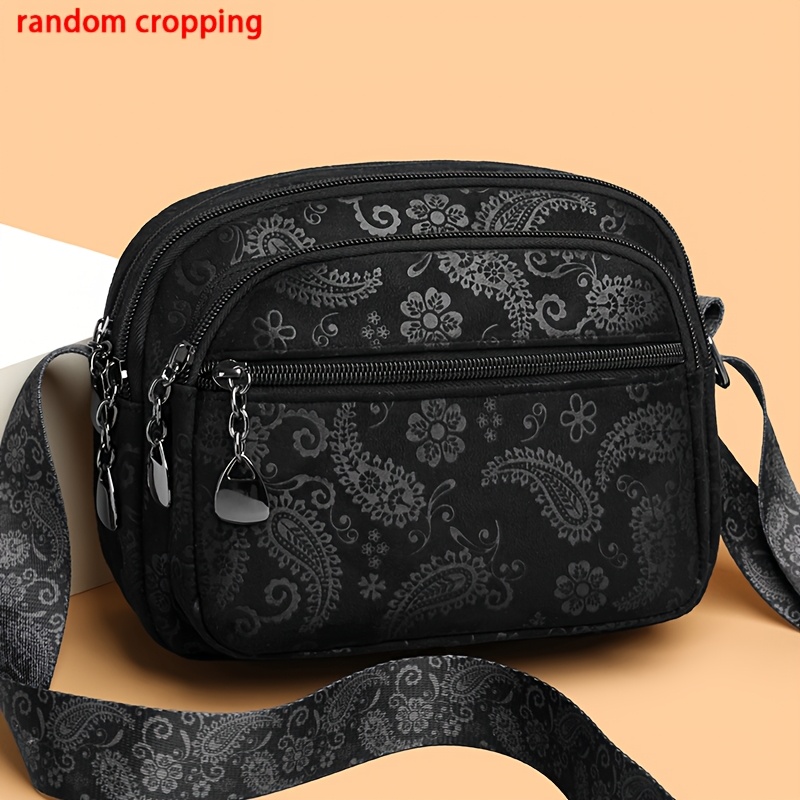 TEMU Embossed Floral Pattern Solid Women's Shoulder Bag, Versatile Elegant Multi-zipper Multi-compartment Crossbody Bag, Casual Csmall Square Bag,