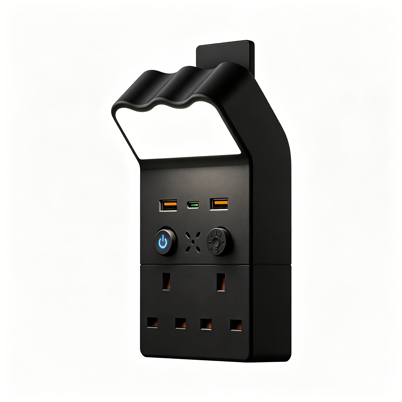 TEMU Uk Plug And Socket Extension Cord, Equipped With 3-color Dimming Night Light, 2 Ac Outlets, 2 Usb-a Ports, And 1 Type-c Port. Wall-mounted