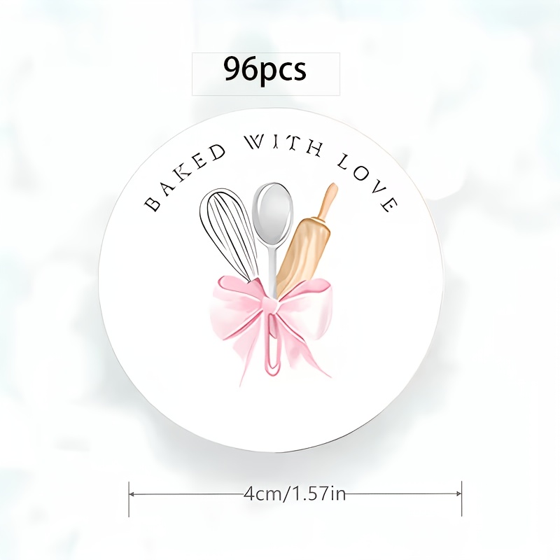 TEMU 96 Autocollants de Pâtisserie - Design Nœud Rose, avec Ustensiles de Pâtisserie, Idéal pour la Décoration d'Emballages de Pâtisserie, pour