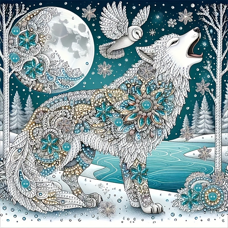 

5d Diamond Painting Kit Wolf And Owl Theme With Round Acrylic Diamonds - Diy Craft Set For Home Decor, Animal Diamond Art Beginner Adult – Acrylic () Diamond Embroidery Kit