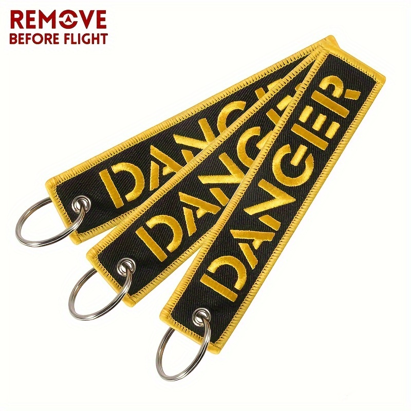 

3pcs Black Background Yellow Text Embroidered Keychain