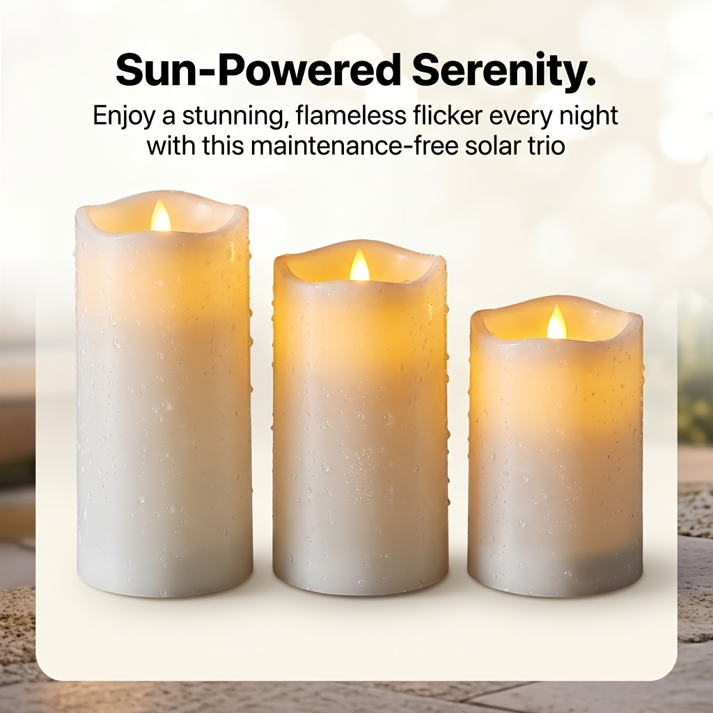 3pcs Solar Candle Light, Outdoor Festival Lighting Supplies, With Ip44 Function, Automatically Lights , With Batteries, To Worry About Or , Father's Day And Graduation Season Gift First