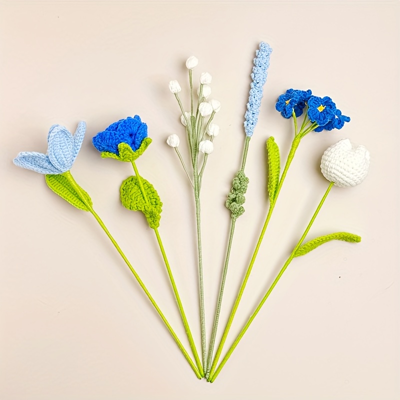 E-shop Tulpen, Vergissmeinnicht, Lavendel, Rose – Künstliche Blumen, Handgehäkelter Strauß für die Wohnungsdekoration