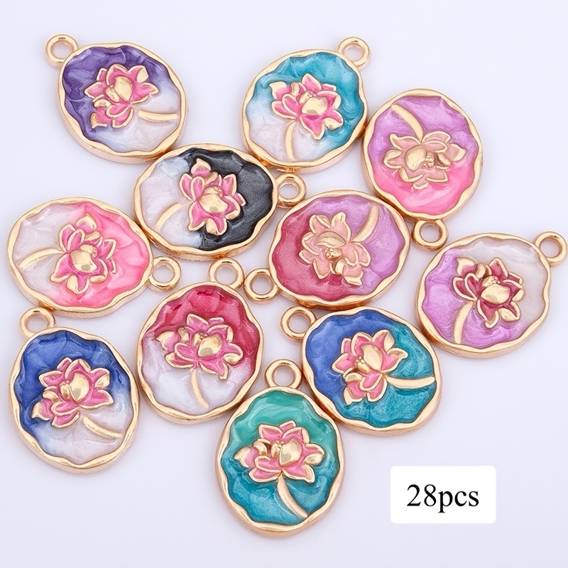TEMU 8pcs/18pcs/28pcs Random Retro Distressed Enamel Charms New Chinese Style Flower Pendant Handmade Bead Earrings Bracelet Jewelry Additions Used