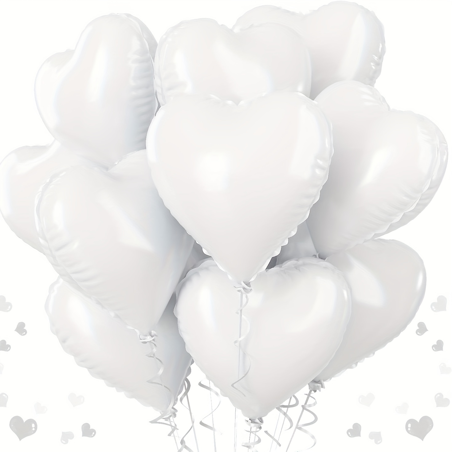 Image of 22pcs White Heart Balloons Heart Shaped Foil Balloons, 10inch White Heart Helium Balloon For Shower Birthday Anniversary Wedding Valentine Day Christmas Party Decorations