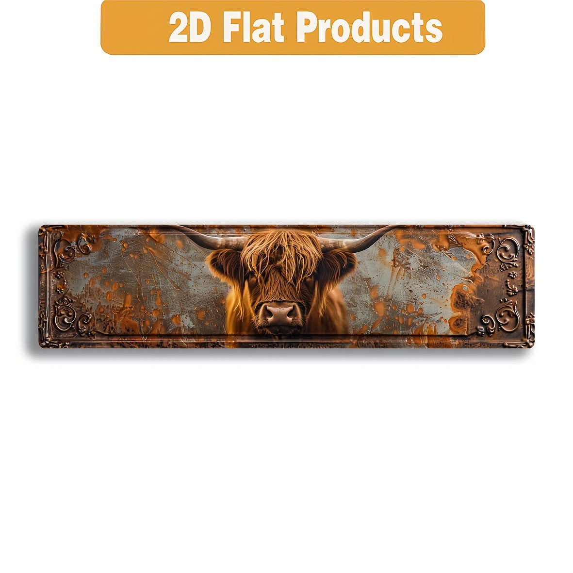 

Vintage 2d Flat Sign: Rustic Highland Cow Decoration - 40cm/16in, Wall Art, Farmhouse Decor, Rustic Home Décor, Animal Theme, Multi-purpose, English Language