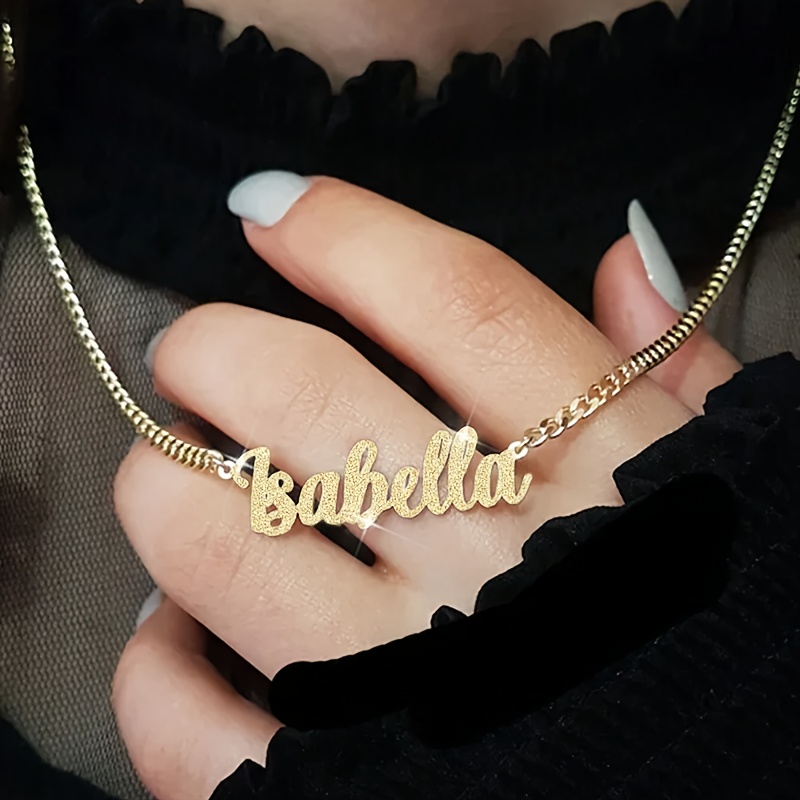 

Personalized 18k Golden Plated Name Pendant Necklace, Custom Engraved Stainless Steel Jewelry Gift, Elegant 5mm Cuban Chain For Women And Men, Vacation Accessory