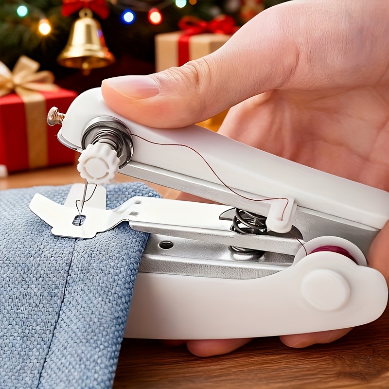 1 set of 15pcs portable handheld mini sewing machine manual small sewing tool   12 color thread spools 1pc threading tool 1pc spool extension rod for   dorm business trips outdoor emergency clothing repair no power details 0